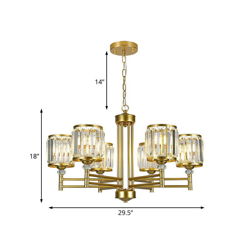 Contemporary Crystal Radial Hanging Chandelier - Brass Finish - 3/6/8 Lights - Bedroom Lighting
