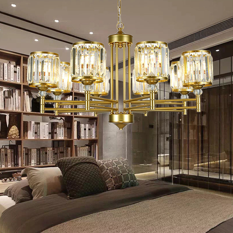 Contemporary Crystal Radial Hanging Chandelier - Brass Finish - 3/6/8 Lights - Bedroom Lighting