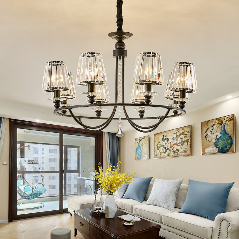Contemporary Tapered Crystal Chandelier Pendant Light with 4/6/8 Lights - Black Ceiling Hanging Fixture