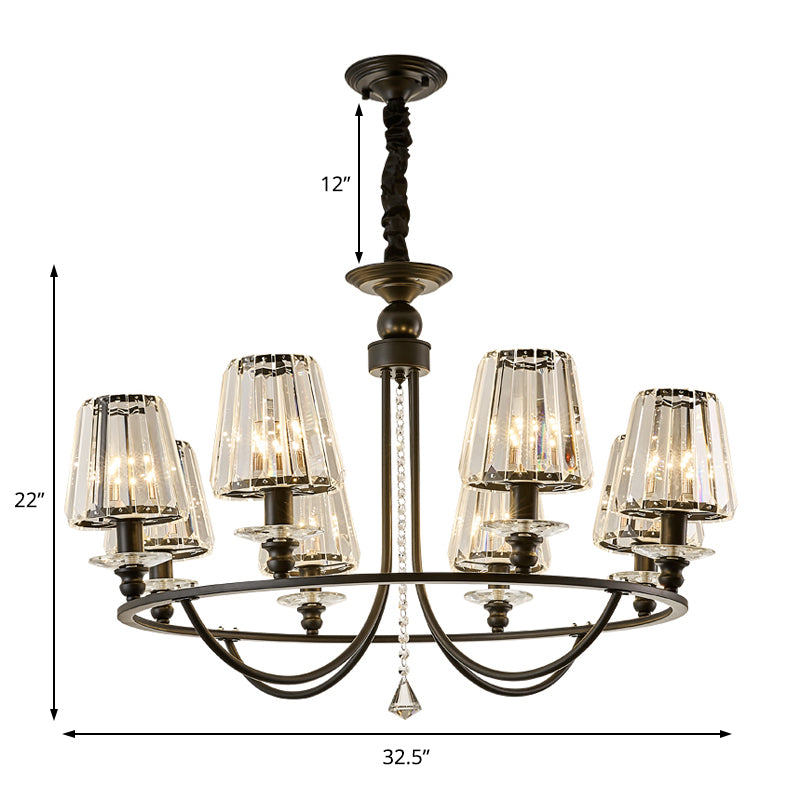 Contemporary Tapered Crystal Chandelier Pendant Light with 4/6/8 Lights - Black Ceiling Hanging Fixture