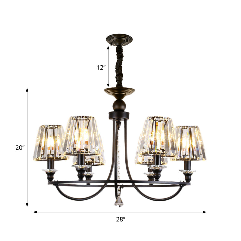 Contemporary Tapered Crystal Chandelier Pendant Light with 4/6/8 Lights - Black Ceiling Hanging Fixture