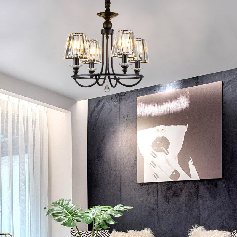 Contemporary Tapered Crystal Chandelier Pendant Light with 4/6/8 Lights - Black Ceiling Hanging Fixture
