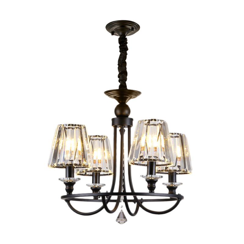 Contemporary Tapered Crystal Chandelier Pendant Light with 4/6/8 Lights - Black Ceiling Hanging Fixture
