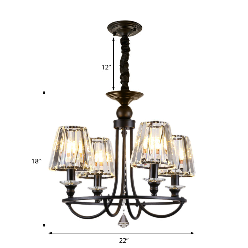 Contemporary Tapered Crystal Chandelier Pendant Light with 4/6/8 Lights - Black Ceiling Hanging Fixture