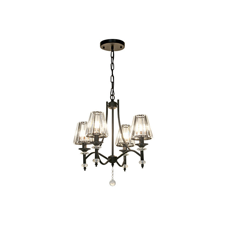 Contemporary Crystal Chandelier Pendant Light Kit - Tapered Design, Adjustable Chain - 4/6/8 Lights, Black Shade