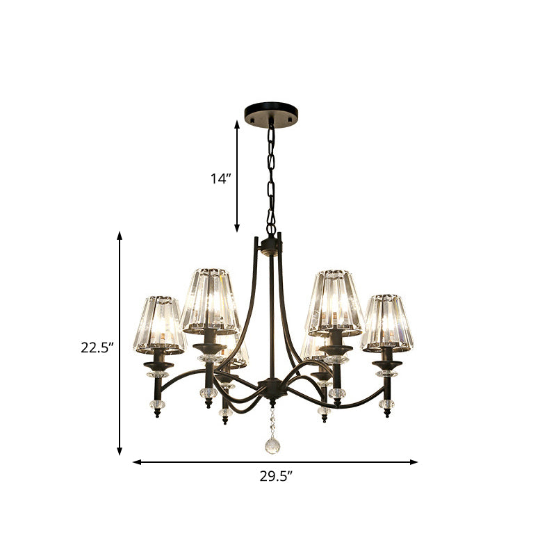 Contemporary Crystal Chandelier Pendant Light Kit - Tapered Design, Adjustable Chain - 4/6/8 Lights, Black Shade