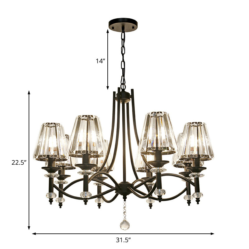 Contemporary Crystal Chandelier Pendant Light Kit - Tapered Design, Adjustable Chain - 4/6/8 Lights, Black Shade