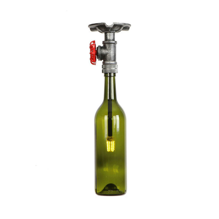 Vintage Indoor Ceiling Mounted Fixture: 1-Light Semi-Mount with Wine Bottle Glass Shade & Valve in Grey/Brown