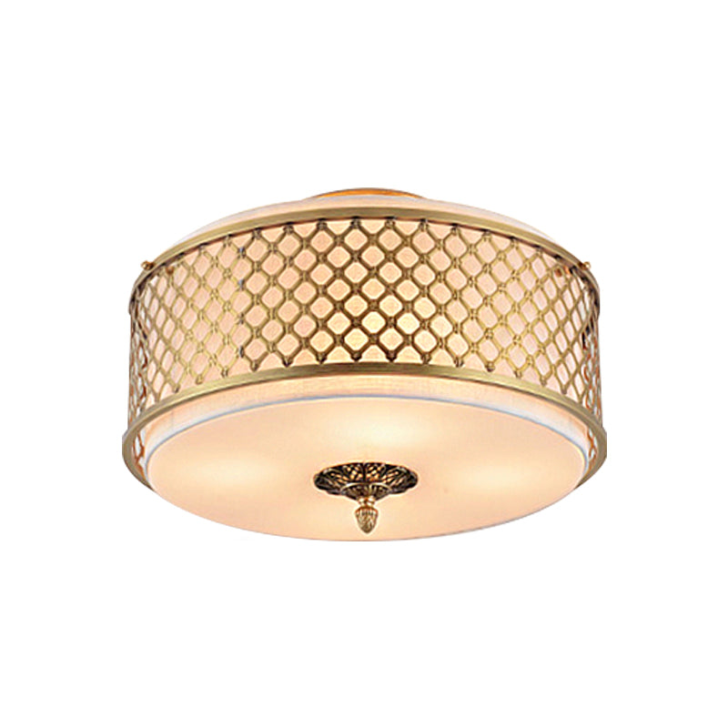 Classic Drum Metal Flush Mount Lamp, Brass Finish, 4/5 Lights, 16"/19.5" Wide, Living Room Ceiling Lighting