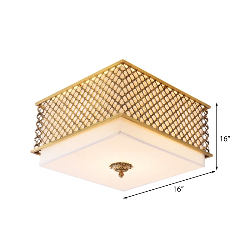 Traditional Square Metal Flushmount Lighting in Brass for Bedroom - 5 Lights, 16"/19.5" Wide