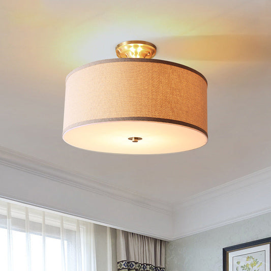 Classic White Drum Semi Flush Light for Living Room with 4 Lights, 16"/19.5" Wide