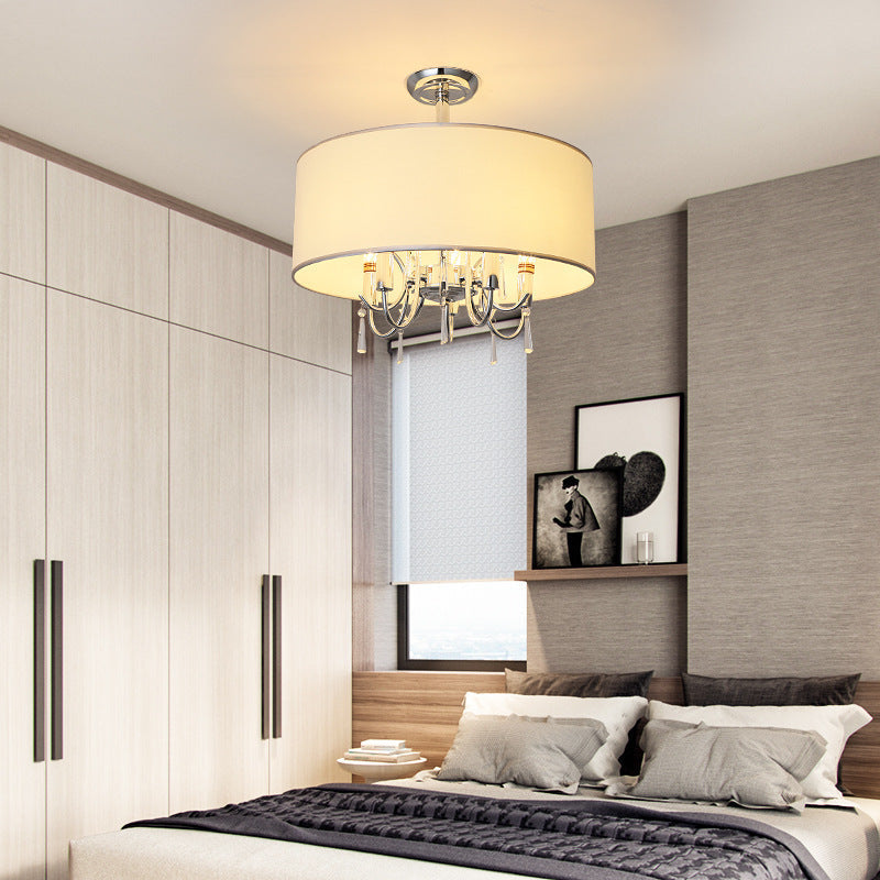 Plafonnier tambour blanc traditionnel avec 5 luminaires de chambre semi-encastrés en papier