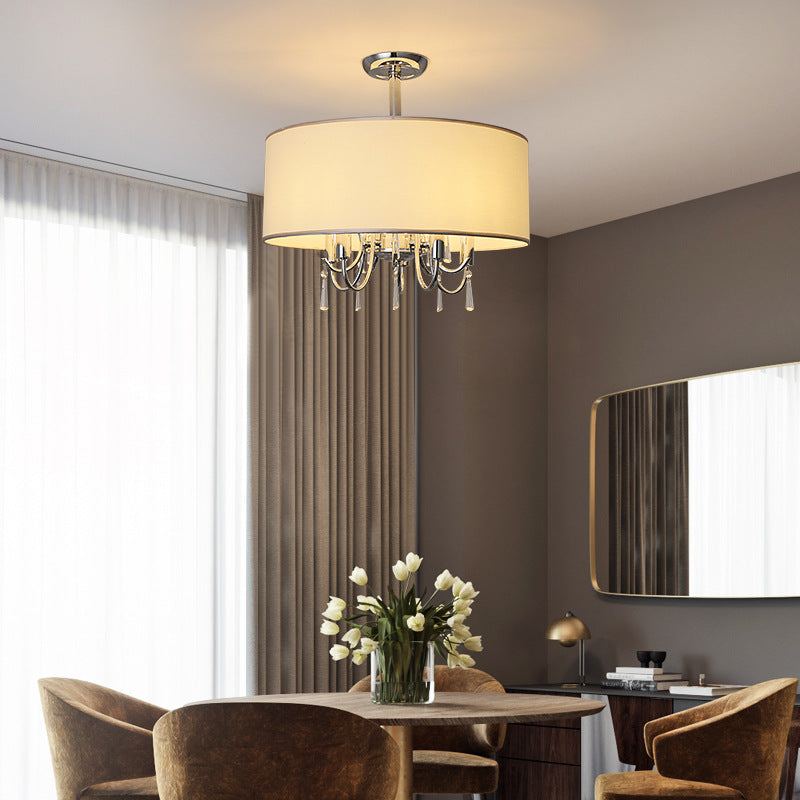 Plafonnier tambour blanc traditionnel avec 5 luminaires de chambre semi-encastrés en papier