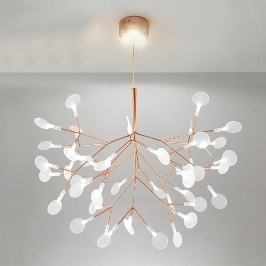 Gold Leaf-Shaped Acrylic Pendulum LED Ceiling Chandelier for Minimal Living Rooms