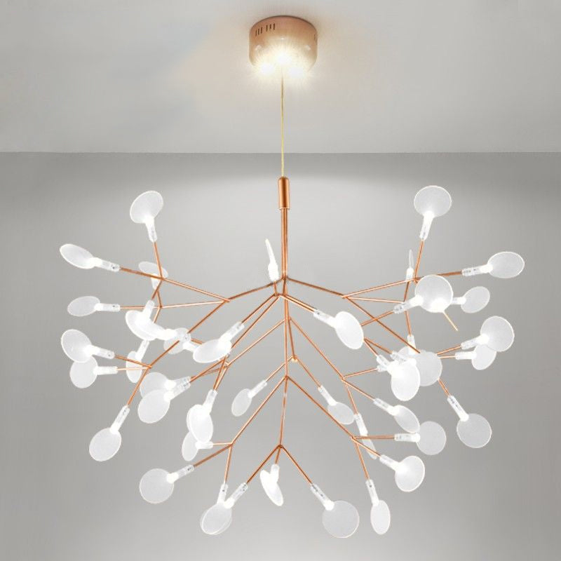 Gold Leaf-Shaped Acrylic Pendulum LED Ceiling Chandelier for Minimal Living Rooms