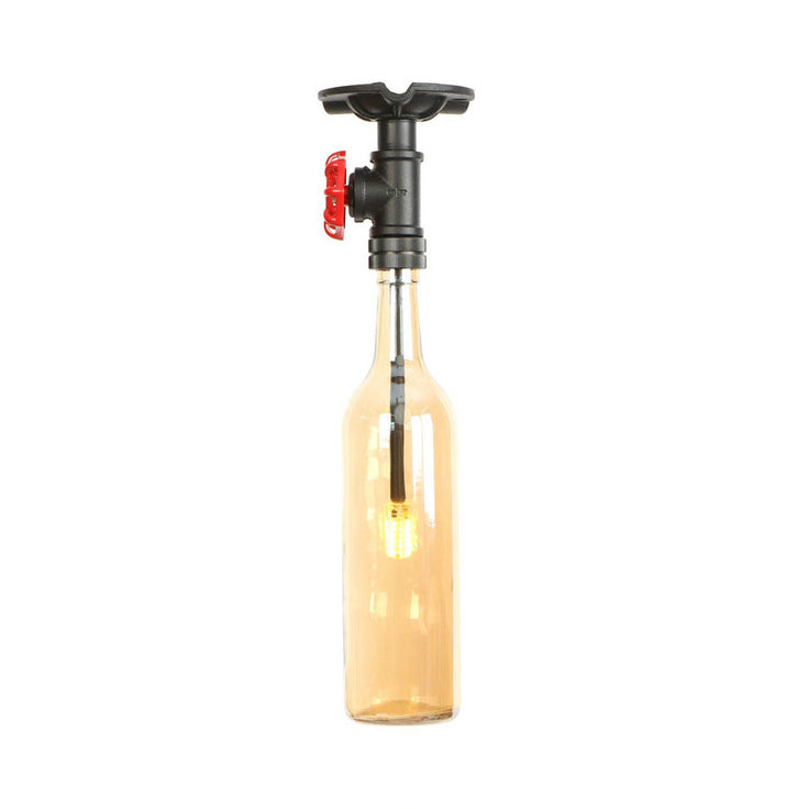 Plafonnier rustique à une lumière avec abat-jour en verre - Design bouteille