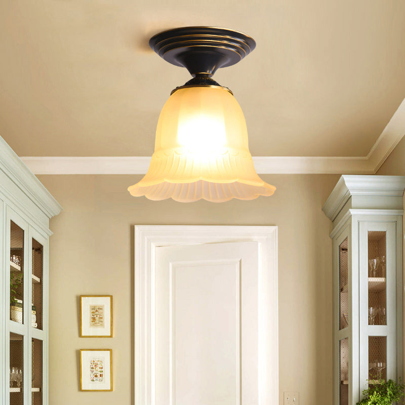 Classic Flared Glass Flush Mount Lamp: 1-Light Beige Ceiling Lighting for Living Room