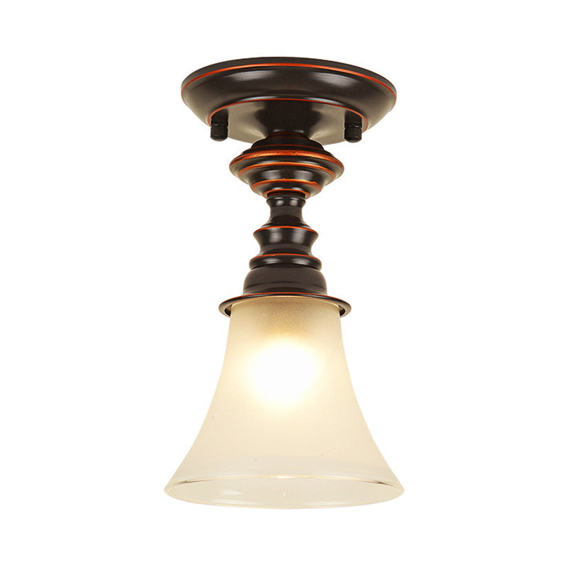 Traditional White Frosted Glass Flush Mount Ceiling Lamp with Bell Design - 1 Light for Living Room Lighting