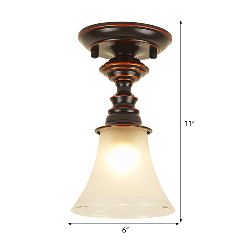 Traditional White Frosted Glass Flush Mount Ceiling Lamp with Bell Design - 1 Light for Living Room Lighting