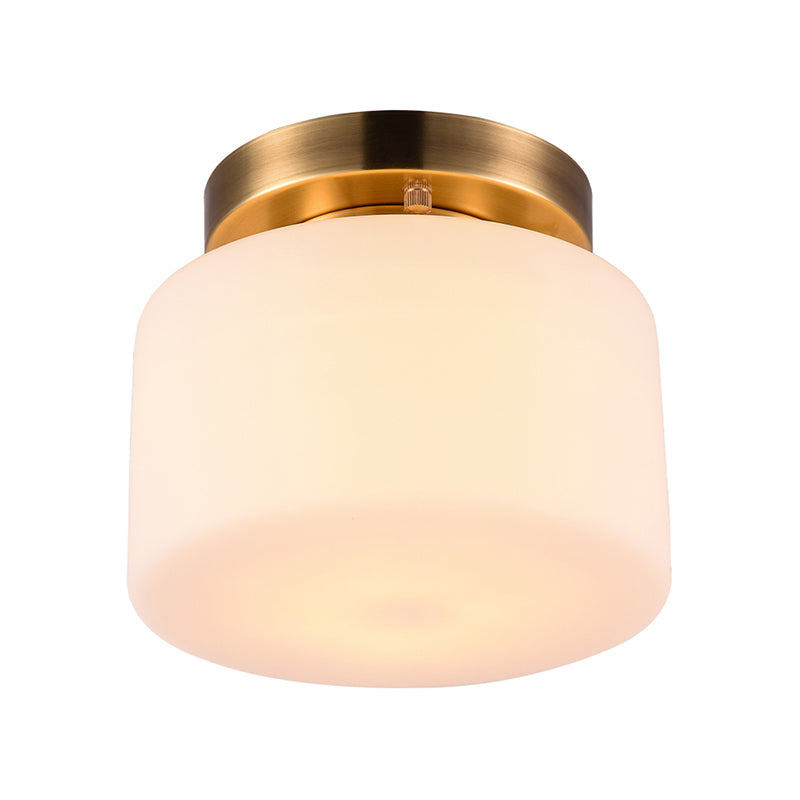 Plafonnier traditionnel en laiton : plafonnier à tambour en verre blanc pour salon