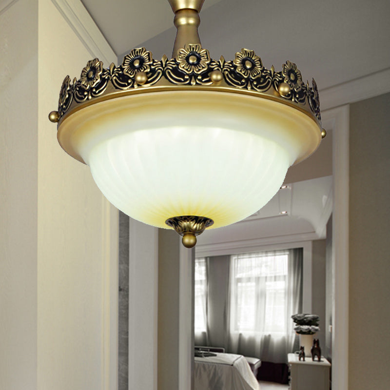 Plafonnier semi-encastré traditionnel en bronze avec abat-jour en verre dépoli - 3 lumières pour couloirs