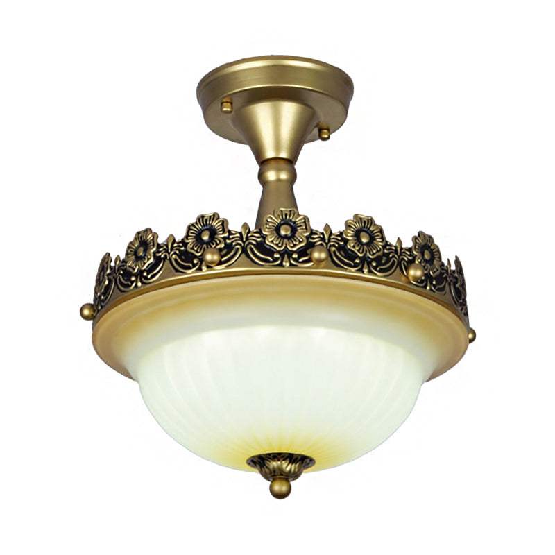 Plafonnier semi-encastré traditionnel en bronze avec abat-jour en verre dépoli - 3 lumières pour couloirs