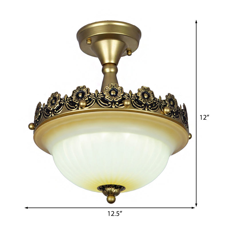 Plafonnier semi-encastré traditionnel en bronze avec abat-jour en verre dépoli - 3 lumières pour couloirs