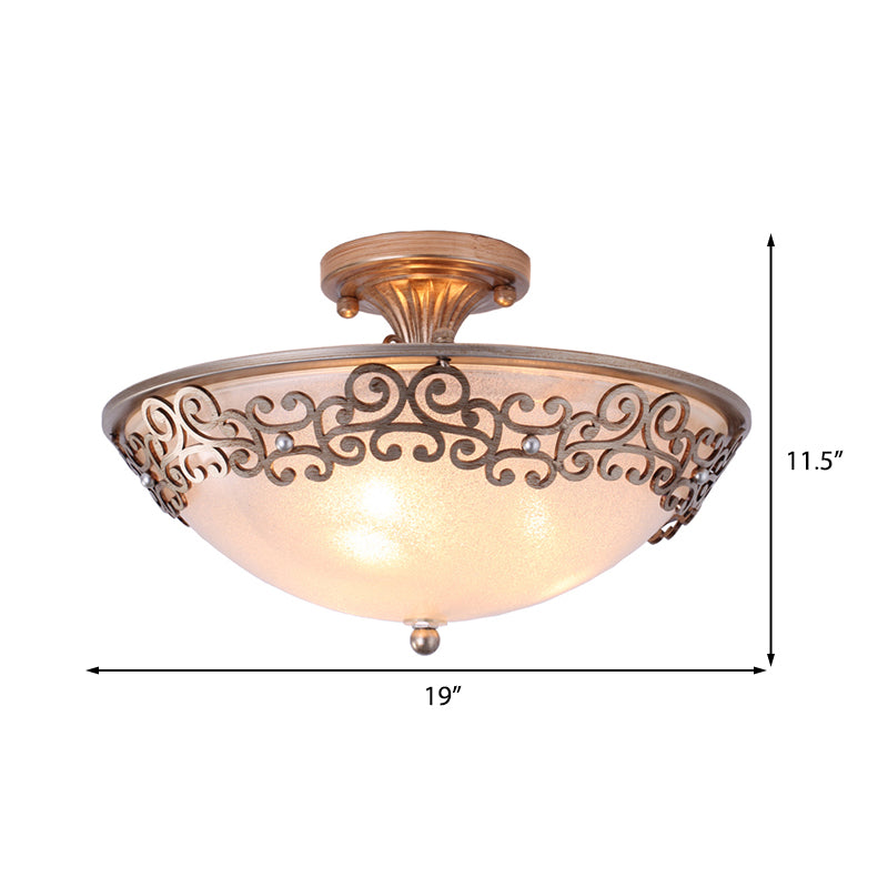Plafonnier semi-encastré en forme de bol noir/laiton élégant avec verre dépoli classique | Illuminez votre chambre avec 3/5 lumières