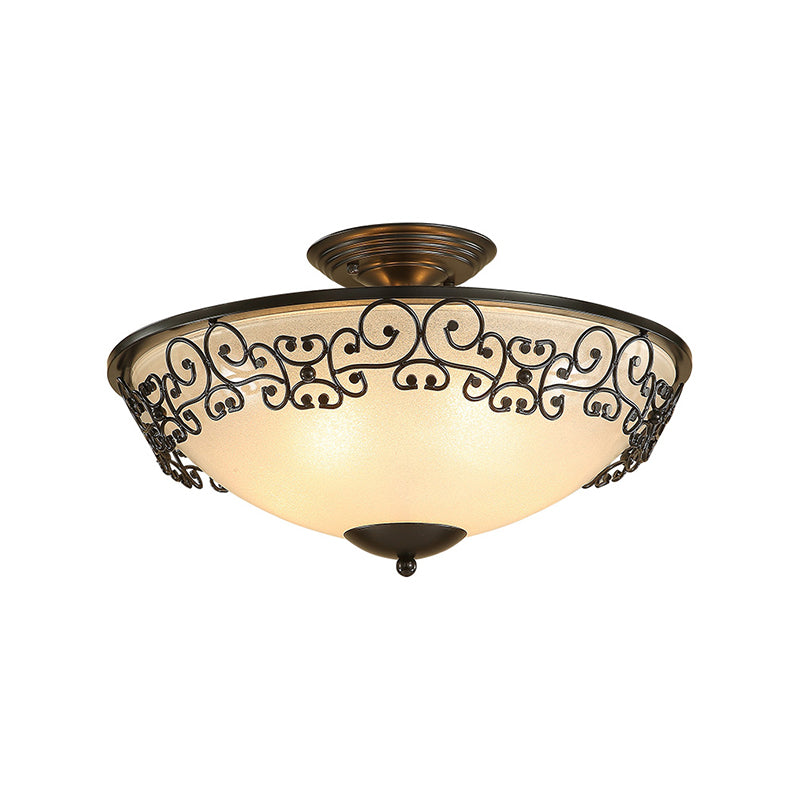 Plafonnier semi-encastré en forme de bol noir/laiton élégant avec verre dépoli classique | Illuminez votre chambre avec 3/5 lumières