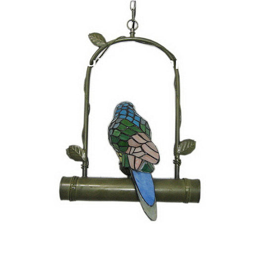 Vintage Parrot Stained Glass Pendant Light - Charming Single Chandelier for Living Room
