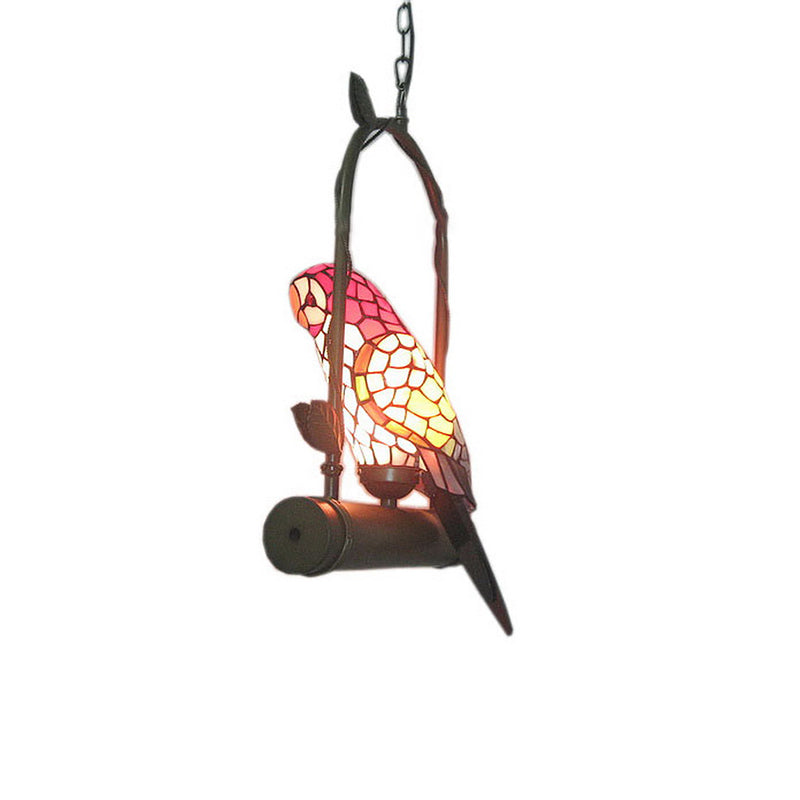 Vintage Parrot Stained Glass Pendant Light - Charming Single Chandelier for Living Room