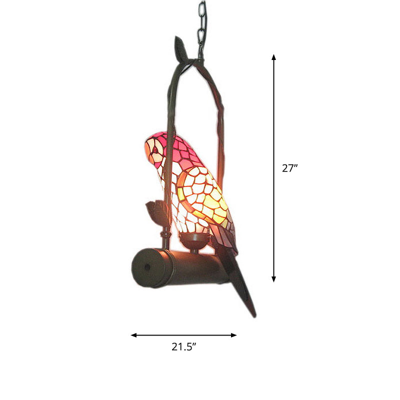 Vintage Parrot Stained Glass Pendant Light For Living Room - Single Chandelier