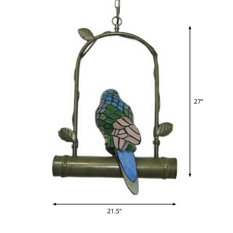 Vintage Parrot Stained Glass Pendant Light - Charming Single Chandelier for Living Room
