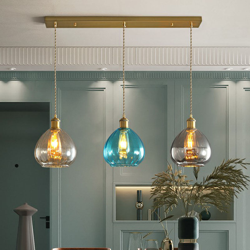 Teardrop Glass Cluster Pendant - Post-Modern Brass Finish - 3-Light Hanging Lamp