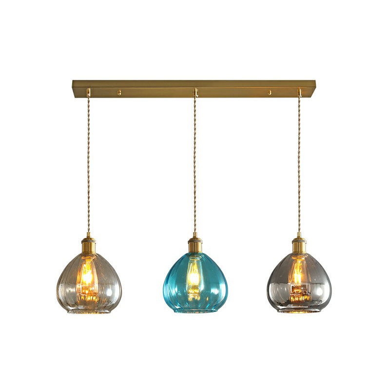 Teardrop Glass Cluster Pendant - Post-Modern Brass Finish - 3-Light Hanging Lamp