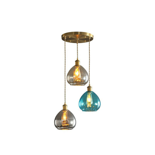 Teardrop Glass Cluster Pendant - Post-Modern Brass Finish - 3-Light Hanging Lamp