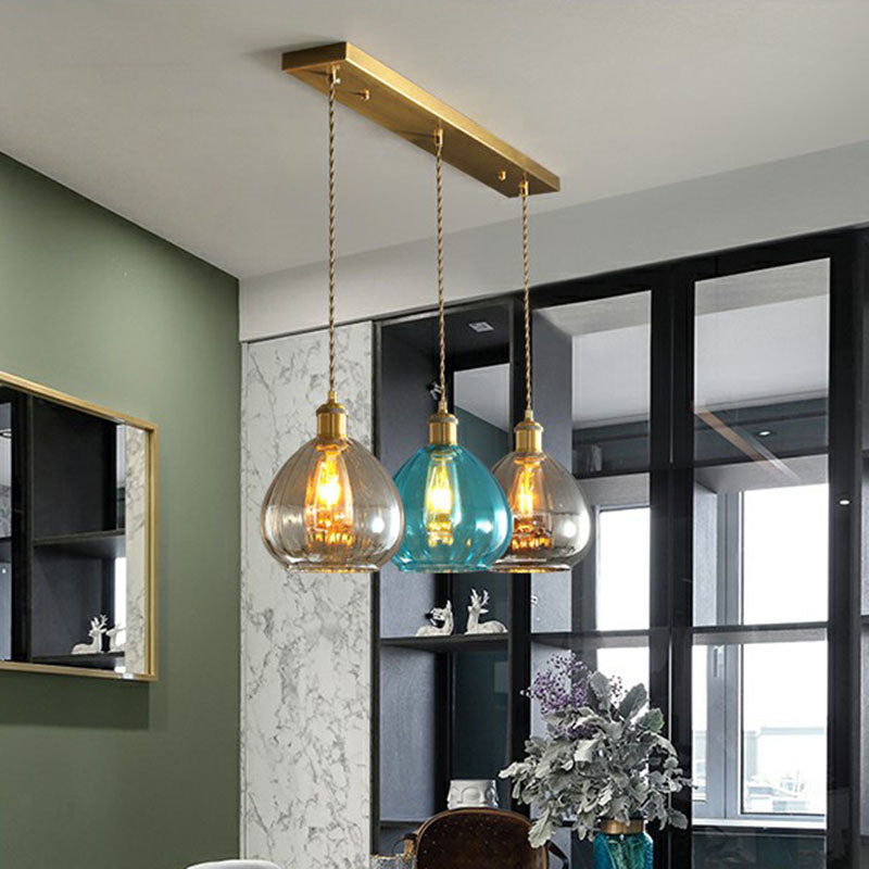 Teardrop Glass Cluster Pendant - Post-Modern Brass Finish - 3-Light Hanging Lamp