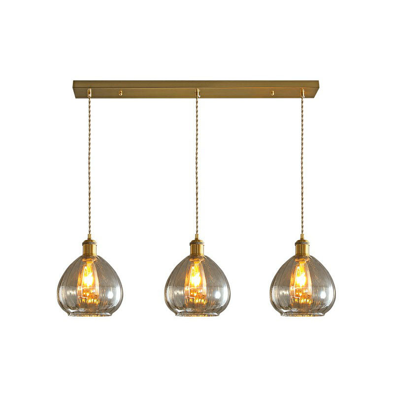 Teardrop Glass Cluster Pendant - Post-Modern Brass Finish - 3-Light Hanging Lamp