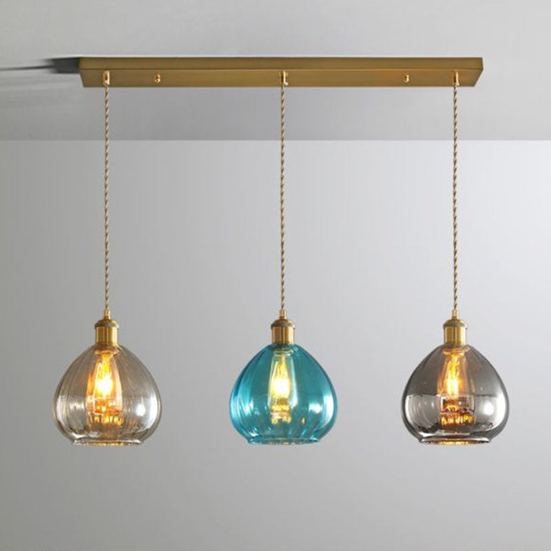 Teardrop Glass Cluster Pendant - Post-Modern Brass Finish - 3-Light Hanging Lamp