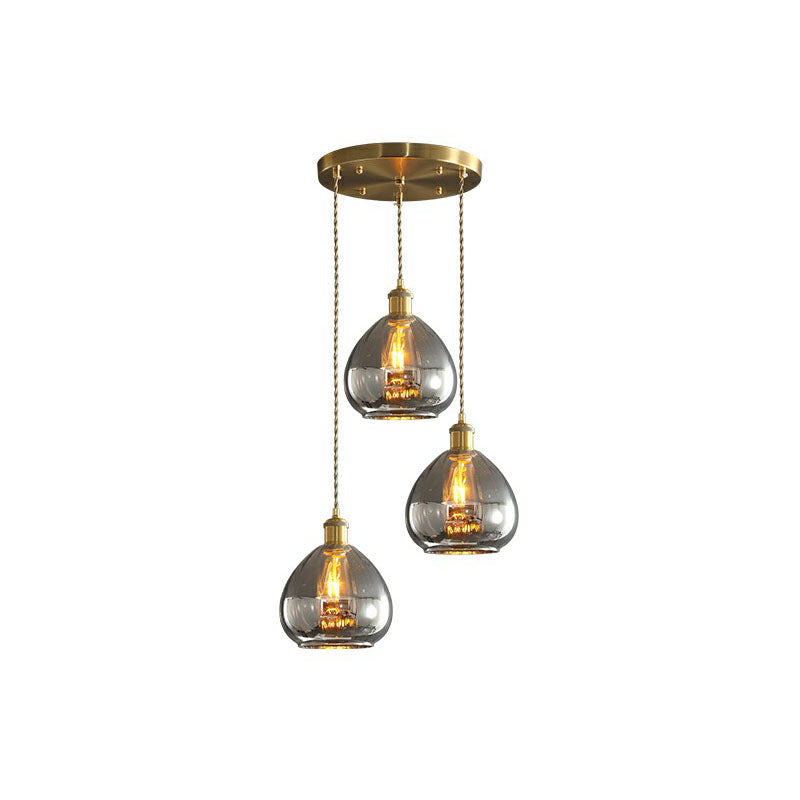 Teardrop Glass Cluster Pendant - Post-Modern Brass Finish - 3-Light Hanging Lamp