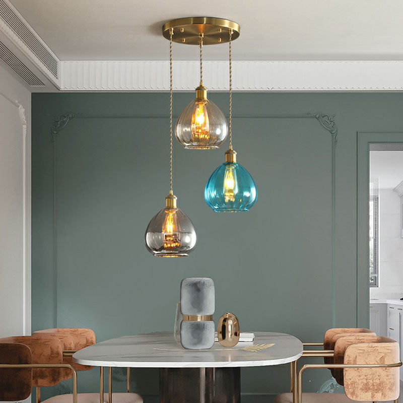 Teardrop Glass Cluster Pendant - Post-Modern Brass Finish - 3-Light Hanging Lamp