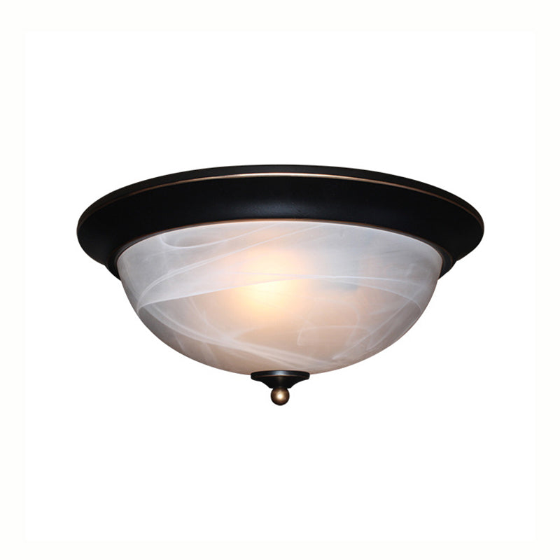 Classic Frosted Glass Flush Mount Lamp - Black/Black and Gold 3-Light Living Room Ceiling Fixture, 13"/15" Wide