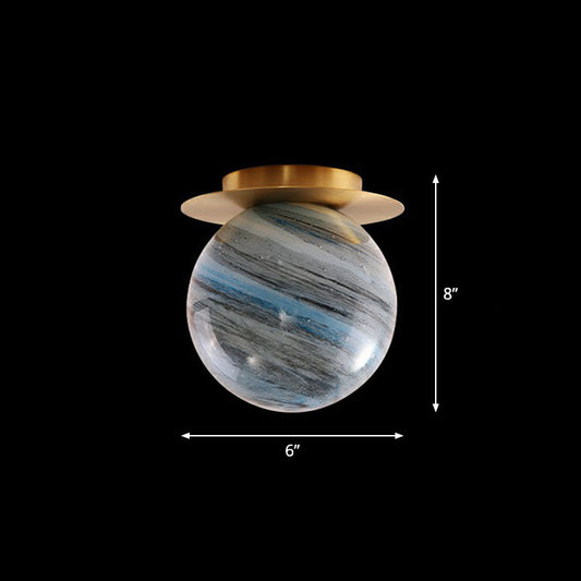 Nordic 1-Light Stained Glass Flush Mount Lamp: Elegant Brass Finish Ceiling Light for Corridor