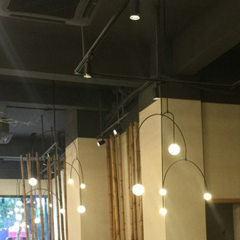 Modern Black Arched Chandelier with 3 Lights and White Glass Ball Shade