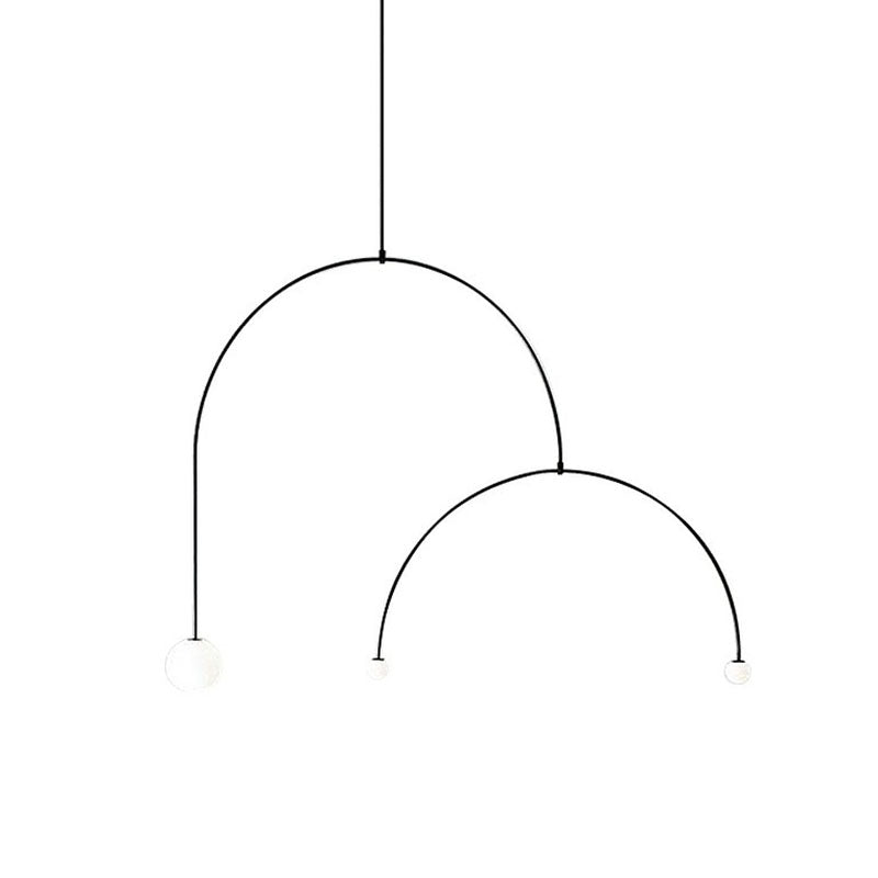 Modern Black Arched Chandelier with 3 Lights and White Glass Ball Shade
