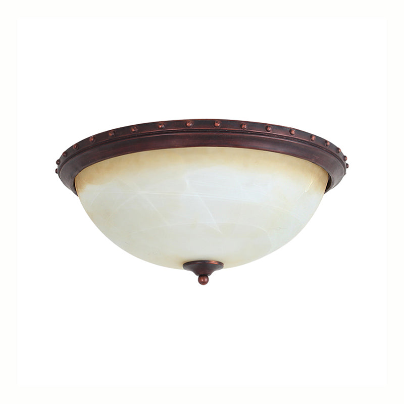 Bowl White Glass Ceiling Light with Traditional Flushmount Design - Bronze Finish, 2/3 Lights - Ideal for Living Room, 15"/19" Wide