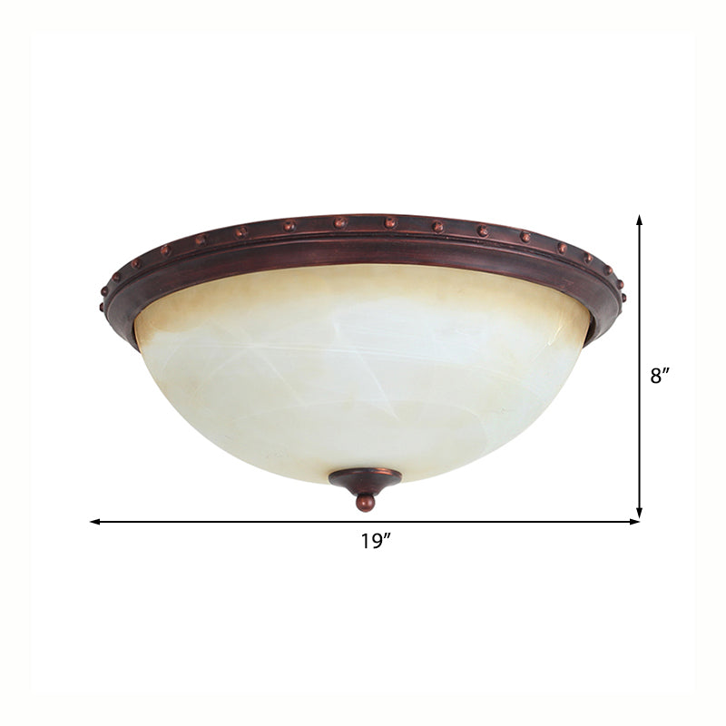 Bowl White Glass Ceiling Light with Traditional Flushmount Design - Bronze Finish, 2/3 Lights - Ideal for Living Room, 15"/19" Wide