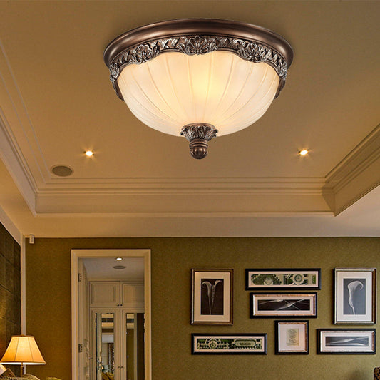 Classic Black Flush Ceiling Light with Frosted Glass Shade - 3 Lights, 14"/18" Wide