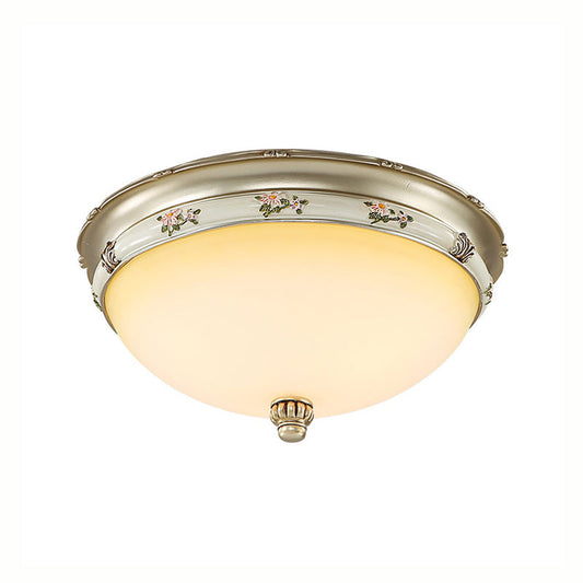 Frosted Glass Flush Ceiling Light With Traditional Brass Finish - 3 Lights Sizes For Living Rooms