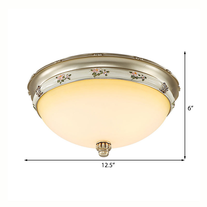 Frosted Glass Flush Ceiling Light with Traditional Brass Finish - 3 Lights, 3 Sizes for Living Rooms